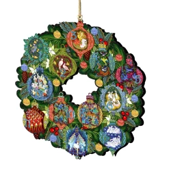 Set Of 2 Wreath With 12 Days Of Christmas Wooden Ornaments 5.5"