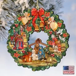 Set Of 2 Nativity Wreath Wooden Christmas Ornaments 5.5" -Christmas Decoration Store 8185314 4 10859.1667549636