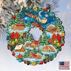 Set Of 2 Santa Ride Around The World Wreath Wooden Christmas Ornaments 5.5" -Christmas Decoration Store 8185315 4 85752.1667549638
