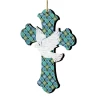 Set Of 2 Cross With White Dove Wooden Christmas Ornaments 5.5"