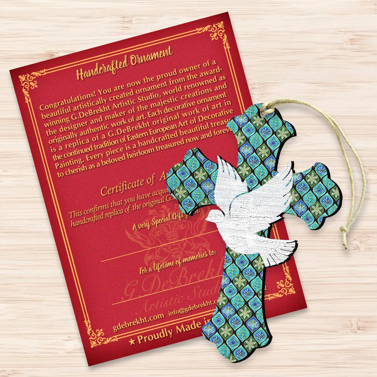 Set Of 2 Cross With White Dove Wooden Christmas Ornaments 5.5" 5 Set Of 2 Cross With White Dove Wooden Christmas Ornaments 5.5" - Image 3