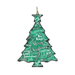 Set Of 2 "Merry Christmas" Tree Wooden Ornaments 5.5"