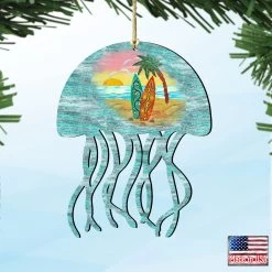 Set Of 2 Coastal Scenic Rustic Jellyfish Wooden Christmas Ornaments 5.5" -Christmas Decoration Store 8198513 4 32484.1667549671