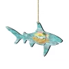 Set Of 2 Shark Beach Scene Wooden Christmas Ornaments 5.5"