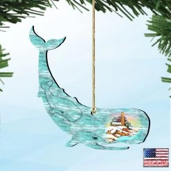 Set Of 2 Whale Beach Scene Wooden Christmas Ornaments 5.5" -Christmas Decoration Store 8198516 4 77756.1667549675