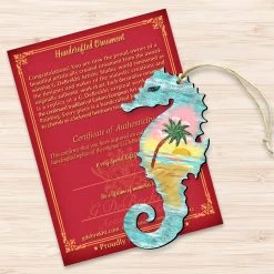 Set Of 2 Seahorse Beach Scene Wooden Christmas Ornaments 5.5" -Christmas Decoration Store 8198517 3 36778.1667549680