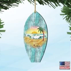 Set Of 2 Surfboard Beach Scene Wooden Christmas Ornaments 5.5" -Christmas Decoration Store 8198522 4 02565.1667549688