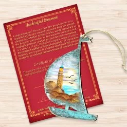 Set Of 2 Boat Lighthouse Beach Scene Wooden Christmas Ornaments 5.5" -Christmas Decoration Store 8198524 3 11918.1667549686
