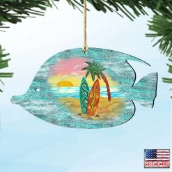 Set Of 2 Fish Beach Scene Wooden Christmas Ornaments 5.5" -Christmas Decoration Store 8198527 4 54886.1667549722