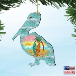 Set Of 2 Pelican Beach Scene Wooden Christmas Ornaments 5.5" -Christmas Decoration Store 8198543 4 85060.1667549688