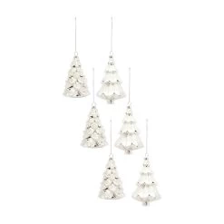 Set Of 6 White And Silver Glass Christmas Tree Ornaments 5.75"
