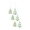 Set Of 6 Green And White Glass Christmas Tree Ornaments 5.75"