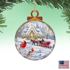 Set Of 2 Sleigh Ride With Perching Cardinals Wooden Ornaments 5.5" -Christmas Decoration Store 8421129 dg 4 01256.1667549695