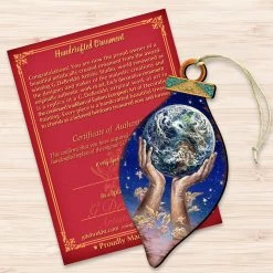 Set Of 2 Hands Holding Earth Wooden Christmas Ornaments 5.5" -Christmas Decoration Store 845131 jw 3 66845.1667549696