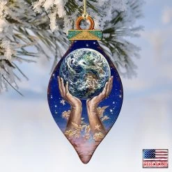 Set Of 2 Hands Holding Earth Wooden Christmas Ornaments 5.5" -Christmas Decoration Store 845131 jw 4 83914.1667549697