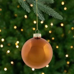 6ct Bronze And Amber Glass 2-Finish Christmas Ball Ornaments 3.25" (80mm)