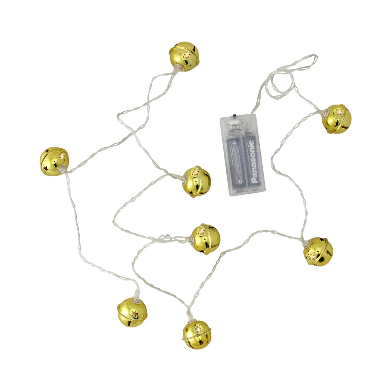 8 Battery Operated Gold LED Jingle Bell Christmas Lights - Clear Wire 3 8 Battery Operated Gold LED Jingle Bell Christmas Lights - Clear Wire
