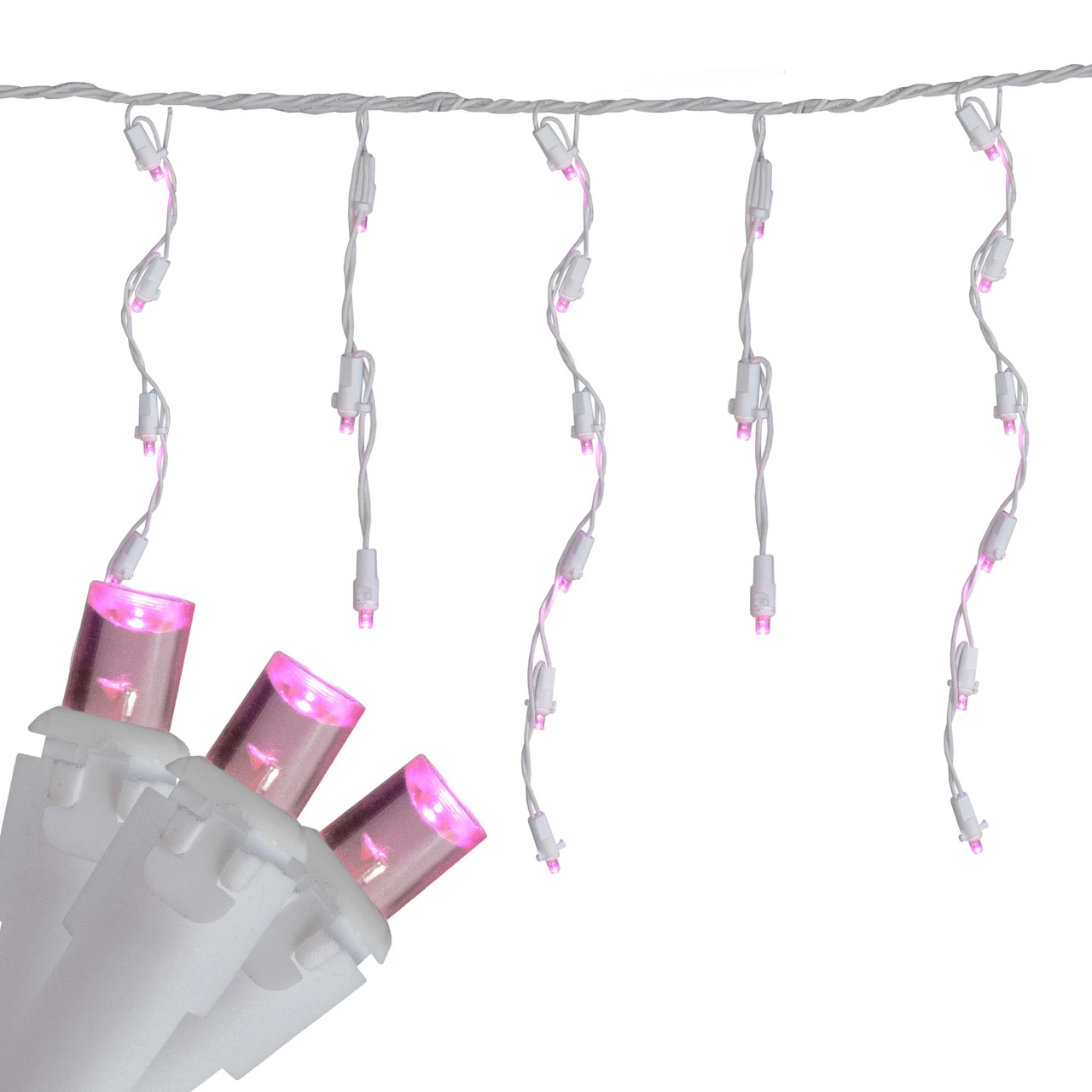 Set Of 70 Pink LED Wide Angle Icicle Christmas Lights - 6ft White Wire 3 Set Of 70 Pink LED Wide Angle Icicle Christmas Lights - 6ft White Wire