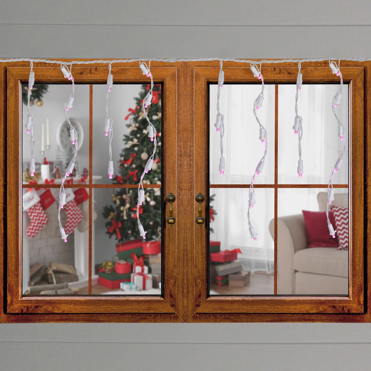 Set Of 70 Pink LED Wide Angle Icicle Christmas Lights - 6ft White Wire 4 Set Of 70 Pink LED Wide Angle Icicle Christmas Lights - 6ft White Wire - Image 2