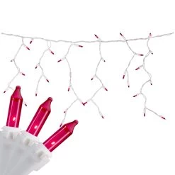100 Count Pink Mini Icicle Christmas Lights - 7ft, White Wire