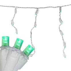 Set Of 70 Green LED Wide Angle Icicle Christmas Lights - 6ft White Wire