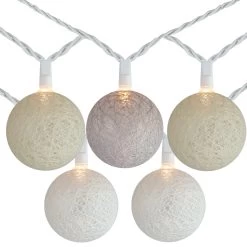 10 Neutral Tone Yarn Ball Patio Globe Lights - 8.6 Ft White Wire