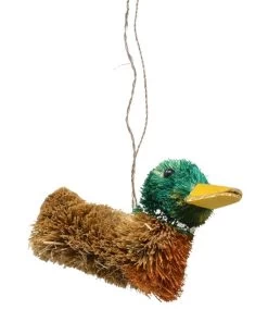 5” Beige And Green Bristle Brush Handcrafted Mallard Hanging Figurine Ornament