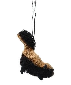 4.5” Black And Beige Bristle Brush Handcrafted Skunk Hanging Figurine Ornament