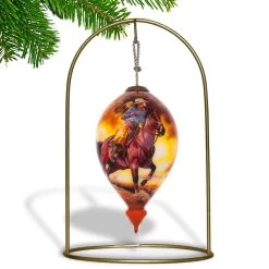 6” Brown And Yellow Riding Horse Cowgirl Hand Painted Mouth Blown Glass Hanging Christmas Ornament -Christmas Decoration Store dacf 1710402 3 06073.1667620405