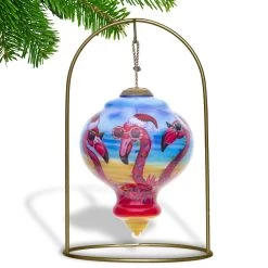 3.75” Pink And Blue Flamingos Hand Painted Mouth Blown Glass Hanging Christmas Ornament -Christmas Decoration Store dacf 1812001 4 17757.1667620518