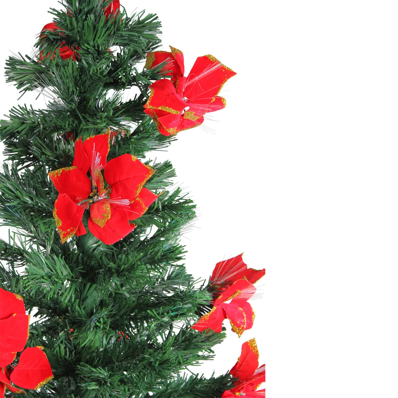 5' Pre-Lit Medium Fiber Optic Artificial Christmas Tree With Red Poinsettias - Multicolor Lights 4 5' Pre-Lit Medium Fiber Optic Artificial Christmas Tree With Red Poinsettias - Multicolor Lights - Image 2