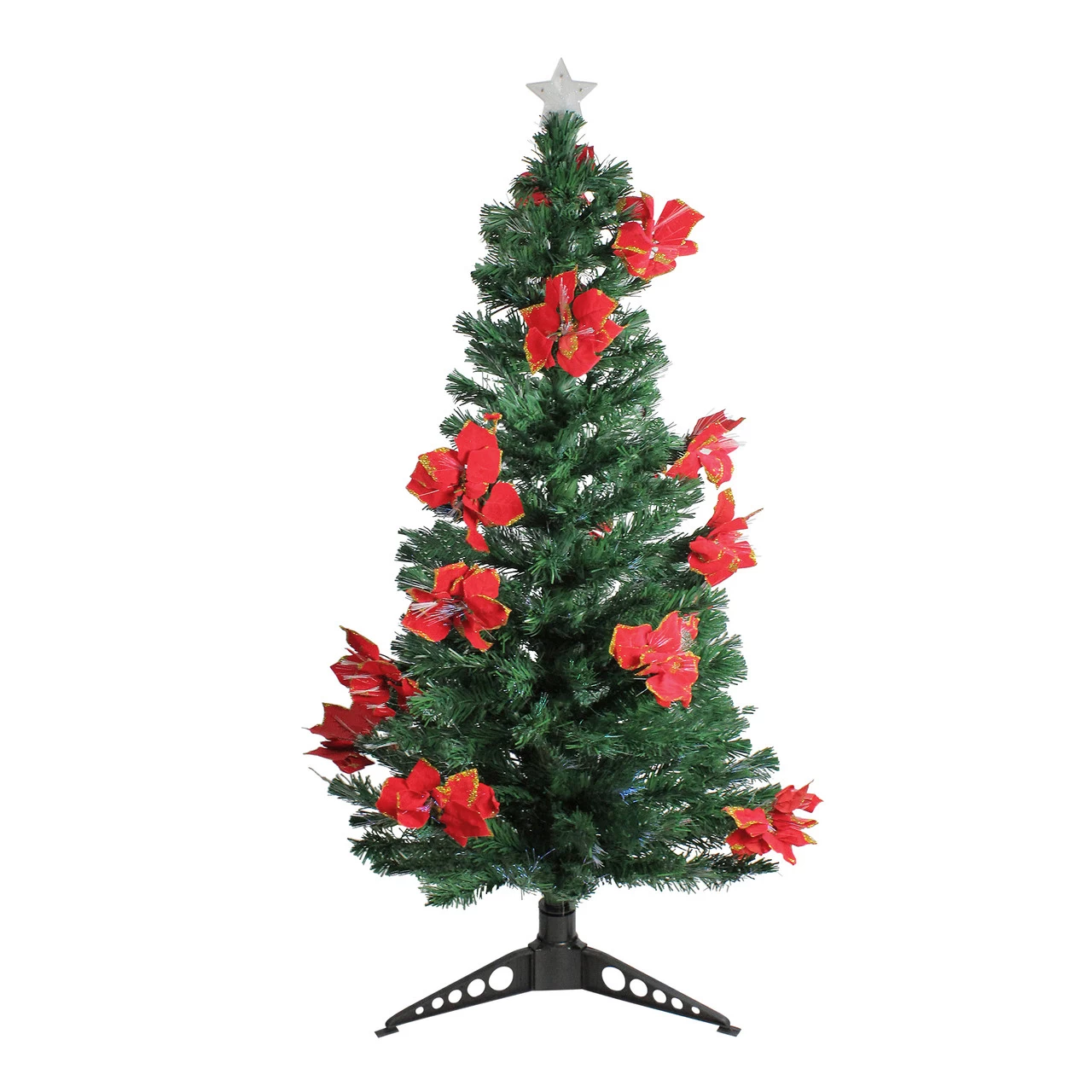 5' Pre-Lit Medium Fiber Optic Artificial Christmas Tree With Red Poinsettias - Multicolor Lights 3 5' Pre-Lit Medium Fiber Optic Artificial Christmas Tree With Red Poinsettias - Multicolor Lights