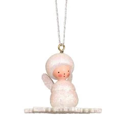 2" Beige, White, And Purple Angel On Snowflake With Sparkles Collectible Christian Ulbricht Ornament