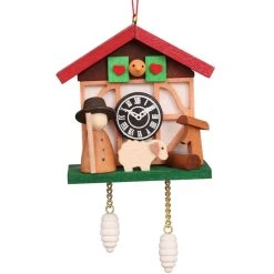 4.5" Red, Brown, And Green Cuckoo Clock Sheep Collectible Christian Ulbricht Ornament