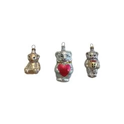 Set Of 3 Silver, Red, And Gold Handcrafted Assorted Glass Bears Nostalgie Ornaments, 2.75"