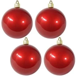 4ct Candy Red Shatterproof Christmas Ball Ornaments 4" (100mm)