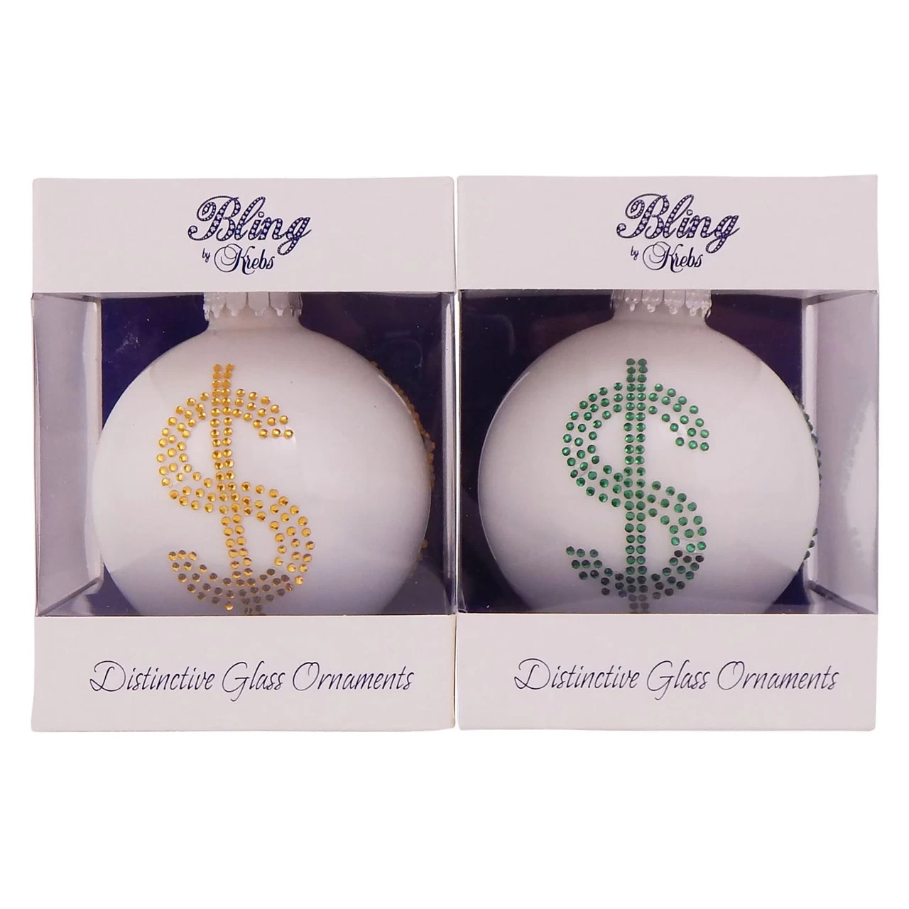 2ct Porcelain White Assorted Rhinestone Dollar Sign Christmas Ball Ornaments 3.25" (80mm) 3 2ct Porcelain White Assorted Rhinestone Dollar Sign Christmas Ball Ornaments 3.25" (80mm)