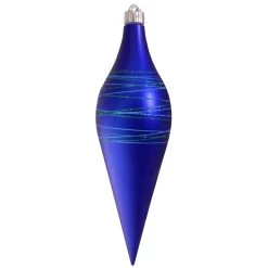 Regal Blue Long Drop With Serenity Tangle Band Shatterproof Glitter Christmas Ornament 12.5" (320mm)