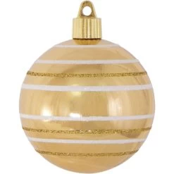 4ct Gold And White Striped Shatterproof Shiny Christmas Ball Ornaments 3.25" (80mm)