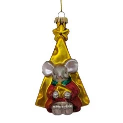 4" Gold And Red Mouse In Front Of Cheese Slice Figurine Christmas Ornament