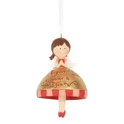 Pack Of 3 Gold Colored And Red Angel Rejoice Christmas Ornament 4"