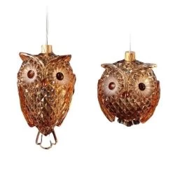 8ct Amber Diamond Cut Owl Ornaments 4.5"