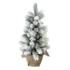 19" Potted Slim Flocked Mini Pine Artificial Christmas Tree In Burlap Base - Unlit
