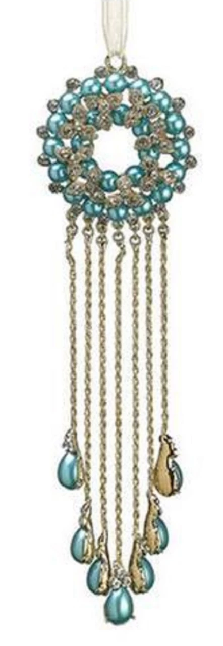 7.5" Gold And Turquoise Green Rhinestone Embellished Medallion Christmas Ornament 3 7.5" Gold And Turquoise Green Rhinestone Embellished Medallion Christmas Ornament