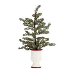 Set Of 2 Pine Snow Artificial Christmas Potted Tree, Unlit