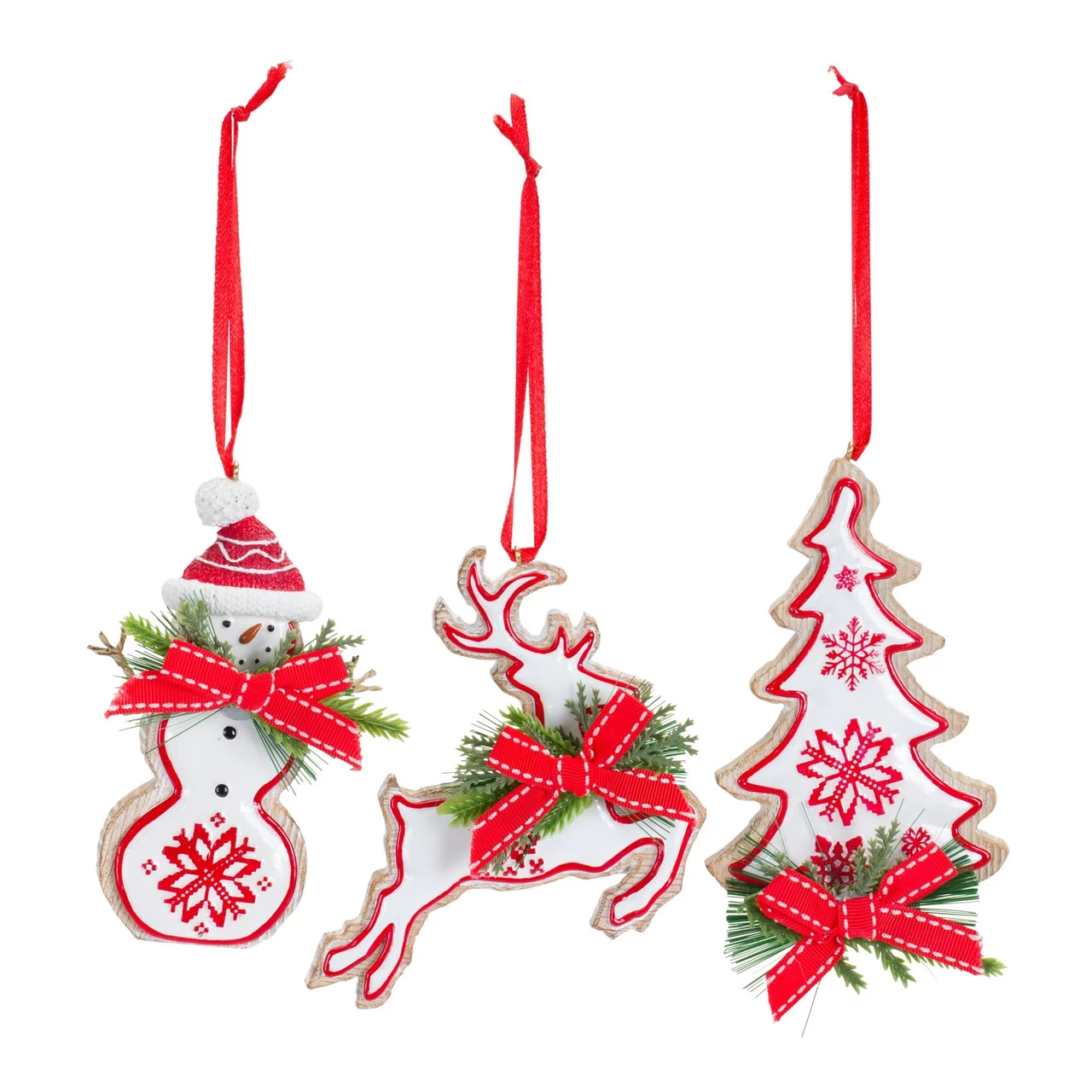 6ct White And Red Cookie Cut-out Christmas Hanging Ornaments 5.25" 3 6ct White And Red Cookie Cut-out Christmas Hanging Ornaments 5.25"