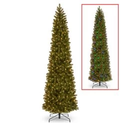 12’ Pre-Lit Downswept Douglas Slim Fir Artificial Christmas Tree – Dual Color LED Lights