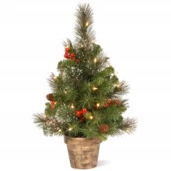 2' Pre-lit Potted Vibrantly Colored Crestwood Spruce Artificial Christmas Tree – Clear Lights