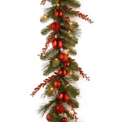 9' X 12" Pre-Lit B/O LED Red Mixed Artificial Christmas Garland – Warm White Lights