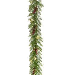 9' X 10" Pre-Lit Glittery Gold Dunhill Artificial Christmas Garland – Warm White LED Lights